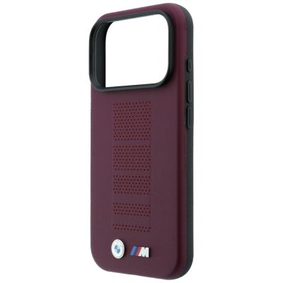 6. BMW M Blue Perfo Metal Logo MagSafe Hülle für iPhone 18 Pro / 17 Pro - Burgunderrot