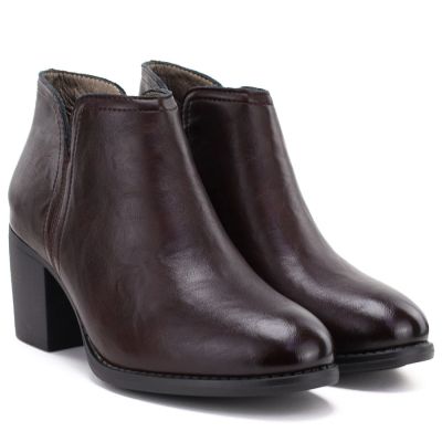 4. Burgunderrote Lederstiefeletten mit Absatz M.Daszyński OL60-1