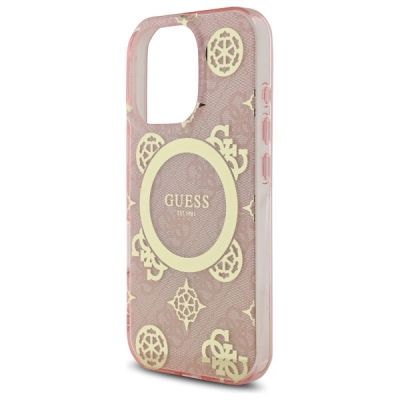 6. Guess IML Pfingstrose auf 4G-Hintergrund MagSafe-Hülle für iPhone 16 Pro – Rosa