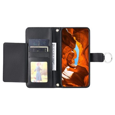 3. Samsung Galaxy A37 5G Leder-Wallet-Case mit Ständer und Schultergurt – Schwarz