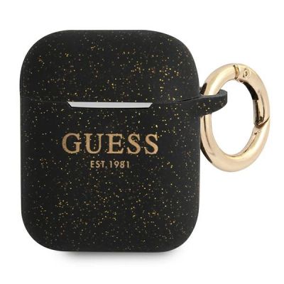 Guess GUA2SGGEK AirPods Cover schwarz/schwarzer Silikon-Glitter
