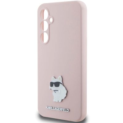 6. Karl Lagerfeld Choupette Metal Pin-Hülle aus Silikon für Samsung Galaxy S23 FE – Rosa