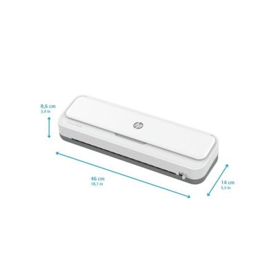 13. HP ONELAM 400 A3 Laminiergerät, Kalt-/Heißlaminierung, integrierter Trimmer, Eckenrunder, Geschwindigkeit 40 cm/min + 15 Laminierfolien: 3 x A4, 4 x A5, 4 x A6, 4 x B-Card, weiß