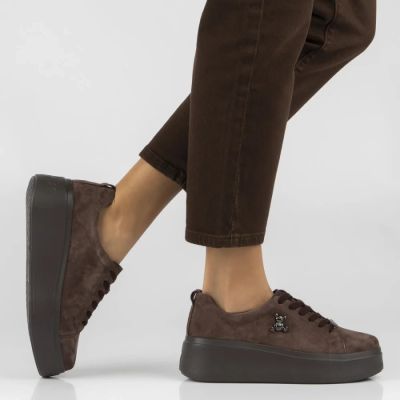 8. Damen-Plateauschuhe aus braunem Leder, Modell Filippo 6246