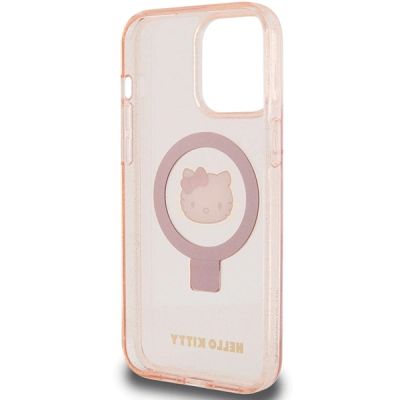 7. Hello Kitty Ringständer Glitzer Electrop Logo MagSafe Hülle für iPhone 15 Pro Max – Pink
