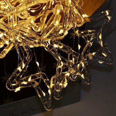 19. Weihnachtsbaumbeleuchtung, Lichtervorhang 200x200 cm, 415 LEDs, warmweiße Sterne