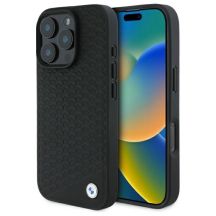 BMW Sign Leather Diamond Metal Logo MagSafe-Hülle für iPhone 16 Pro – Schwarz
