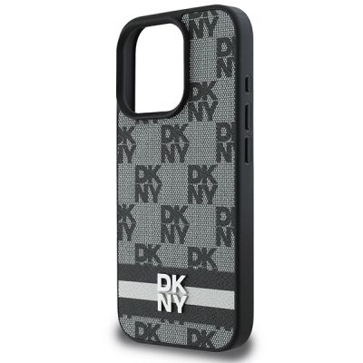 6. DKNY Schutzhülle mit Karomuster und bedruckten Streifen für iPhone 16 Pro Max, Schwarz