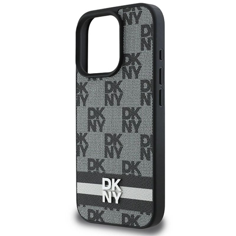 6. DKNY Schutzhülle mit Karomuster und bedruckten Streifen für iPhone 16 Pro Max, Schwarz