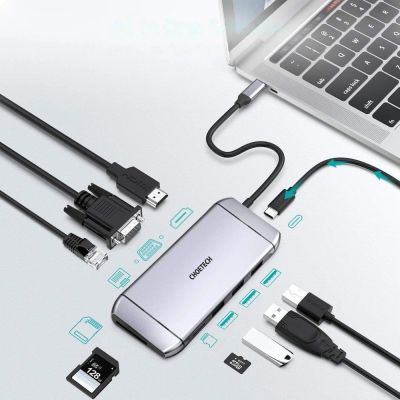 3. Choetech 9in1 Multifunktions-HUB USB Typ C - 3x USB 3.2 Gen 1 / SD- und TF-Kartenleser / HDMI 4K 30Hz / VGA Full HD 60Hz / USB Typ C / RJ45 grau (HUB-M15 grau)