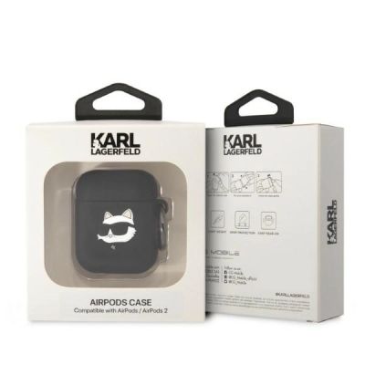 3. Karl Lagerfeld KLA2RUNCHK AirPods 1/2 Cover schwarz/schwarz Silikon Choupette Head 3D