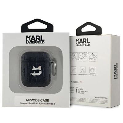 3. Karl Lagerfeld Monogram Choupette Head Case für AirPods 1/2 – Schwarz