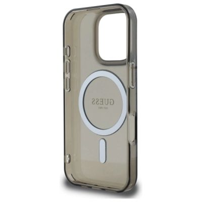 7. Guess IML Glitter Circle MagSafe Hülle für iPhone 16 Pro – Schwarz