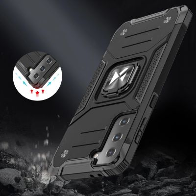 7. Wozinsky Ring Armor Tough Hybrid Case Cover + Magnethalterung für Samsung Galaxy S22 + (S22 Plus) Silber