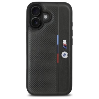 3. BMW M Perforated Tricolor Detail Line Hülle für iPhone 16 – Dunkelgrau