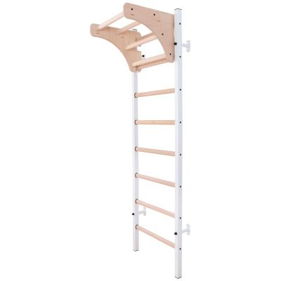 15. Turn-Wandbarren aus Holz und Metall mit 4 Griffen und passender Holzbank, 211 W