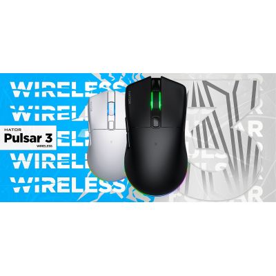 17. HATOR Pulsar 3 Kabellose Gaming-Maus, beidhändig bedienbar, Funkfernbedienung + Bluetooth + USB Typ-C, optisch, 12000 DPI