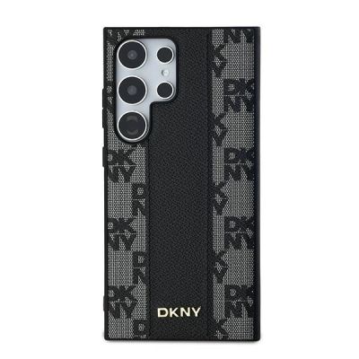 3. DKNY Leder-MagSafe-Hülle mit kariertem Monomuster für Samsung Galaxy S24 Ultra – Schwarz