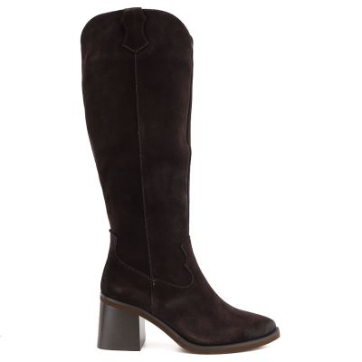2. Damen-Cowboystiefel aus Leder mit Absatz, Wildleder, braun, Vinceza 133103