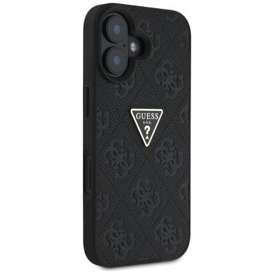 4. Guess Hot Stamp 4G Pattern Triangle Metal Logo Hülle für iPhone 16 - Schwarz