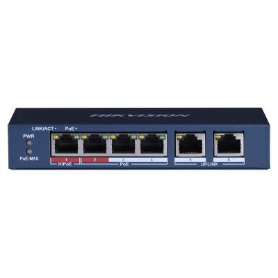 4. Hikvision DS-3E0106HP-E Netzwerkverbindungen Unmanaged Fast Ethernet (10/100) PoE-Unterstützung Blau