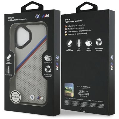 8. BMW M Tricolor Metal Logo MagSafe Case für iPhone 17 – Grau