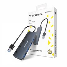 USB-A Hub Wozinsky WHS080YSS 4 x USB-A 3.0 mit einzelnen Schaltern, Aluminium, mit 30 cm Kabel - grau
