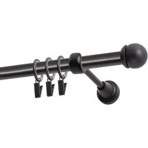 Einläufige Gardinenstange Ø 19 mm Schwarz 320 cm Knauf MAX mit Ringen KOWALSKI