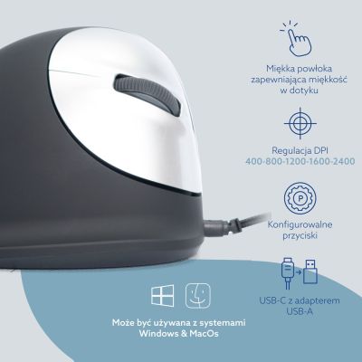 14. Ergonomische Maus für Rechtshänder R-Go Pele HE USB groß schwarz/silber (Einzelhandel)