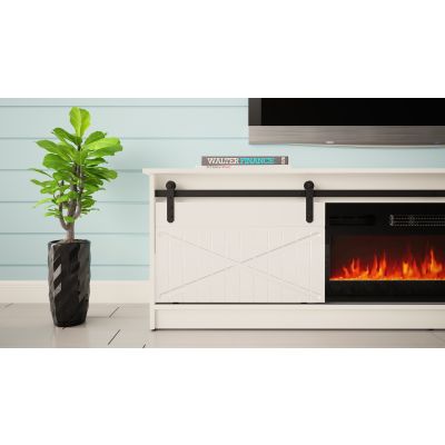 5. GRANERO TV-Schrank + Kamin 200x56,7x35 weiß/weiß glänzend