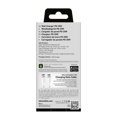 2. SBS TETRPD20W 20-W-USB-A-USB-C-Wandladegerät mit Power Delivery – Weiß
