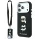 Karl Lagerfeld Saffiano Karl&Choupette Heads Pins Strap Logo Case für iPhone 18 Pro / 17 Pro - Schwarz