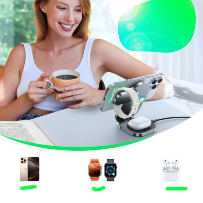 4. Joyroom JR-W17 Qi 3-in-1 Kabelloses Induktives Ladegerät - Schwarz