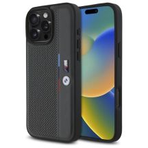 BMW M Perforated Tricolor Detail Line Hülle für iPhone 16 Pro Max – Dunkelgrau