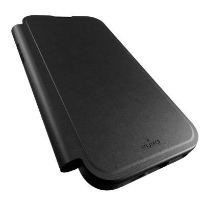 4. Puro Book Mag MagSafe Lederhülle mit Flip und Kartensteckplatz für iPhone 16 Pro Max – Schwarz
