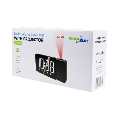 6. GREENBLUE DIGITAL-LED-ALARMRADIO MIT GREENBLUE-PROJEKTOR, FM-RADIO, ALARM, UHR 12/24, USB-NETZTEIL 5V DC + CR2032 GB172