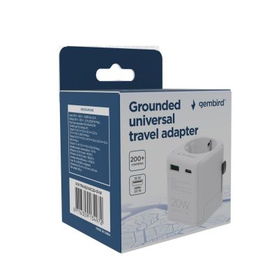 9. GEMBIRD UNIVERSAL-REISEADAPTER MIT ERDE 20 W, WEISS