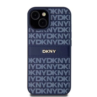 3. DKNY Lederhülle mit Monostreifen und Metalllogo für iPhone 15 / 14 / 13 – Blau