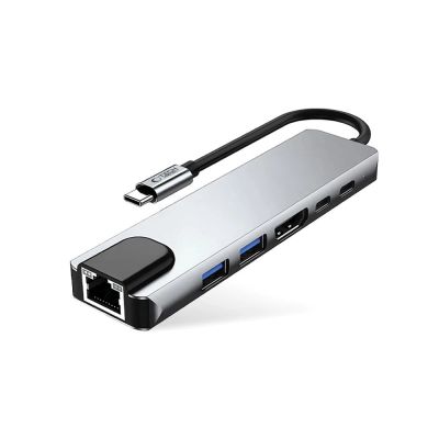 2. Tech-Protect HB02 HUB Adapter 6in1 USB-C + USB2.0 + USB3.0 + HDMI 4K 30Hz + RJ45 + PD100W - grau