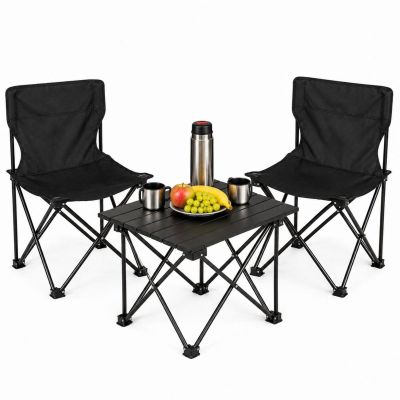 39. Faltbares Touristen-Set 3-in-1 Tisch und 2 Stühle Schwarz Enero Camp