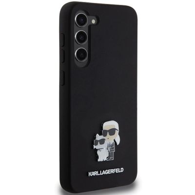 4. Karl Lagerfeld Silikon Karl&Choupette Metal Pin Hülle für Samsung Galaxy S23+ – Schwarz