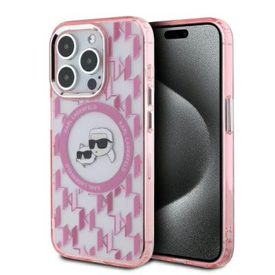 Karl Lagerfeld IML Monogram Karl & Choupette Head MagSafe-Hülle für iPhone 15 Pro Max – Rosa