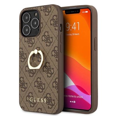 Guess GUHCP13L4GMRBR iPhone 13 Pro / 13 6,1" braun/braunes Hardcase 4G mit Ringständer