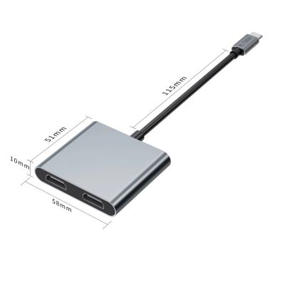 4. Tech-Protect HB08 4in1 USB-C + USB2.0 + 2 x HDMI 4K 60HZ Adapter - grau