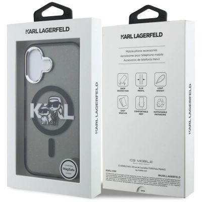 8. Karl Lagerfeld IML Glitter Karl & Choupette Sketch Logo MagSafe Hülle für iPhone 16 - Schwarz