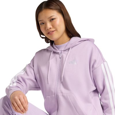 11. Damen adidas Essentials 3-Streifen Fleece-Hoodie mit durchgehendem Reißverschluss Lila JY3080