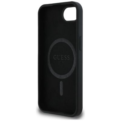 7. Guess Silikon Script Metal Logo MagSafe iPhone 16e Hülle - Schwarz