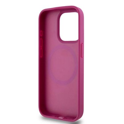7. DKNY MagSafe-Hülle aus Leder mit Monogrammmuster und Metalllogo für iPhone 15 Pro, Pink