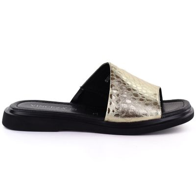 2. Damen-Flip-Flops aus goldfarbenem Leder, Vinceza 66914