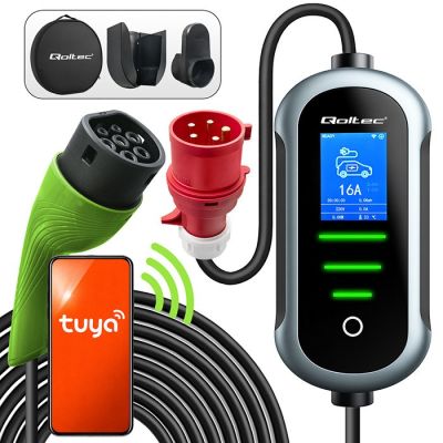 2. Qoltec Mobile Ladestation für Elektrofahrzeuge und Hybridfahrzeuge mit 2-in-1-Ladeeinstellung Typ 2 | 11 kW | 400 V | CEE 16 A | Wi-Fi | TUYA | SMART LIFE | LCD | Tragbar | Wallbox | 5 m